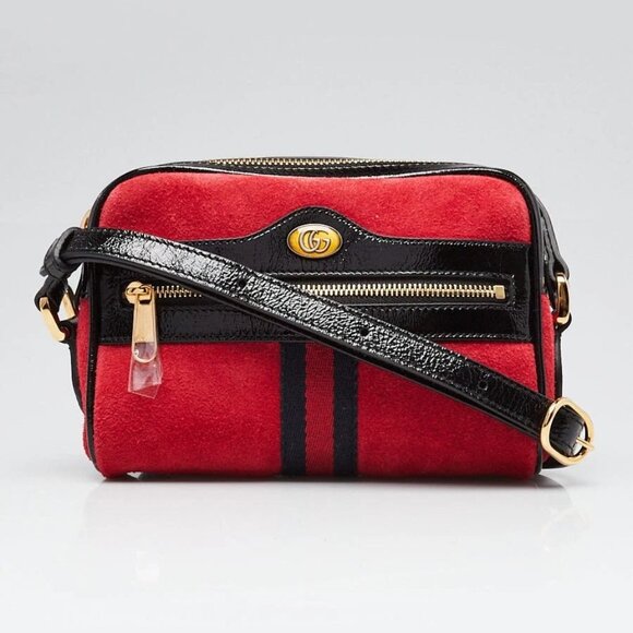 Gucci Red Suede Vintage Web Mini Ophidia Crossbody Bag 495-050125